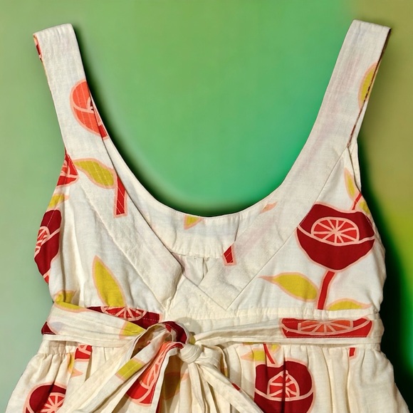 HP Bitten by Sarah Jessica Parker belted poppy sundress, size 8 cream pink green - Picture 10 of 16